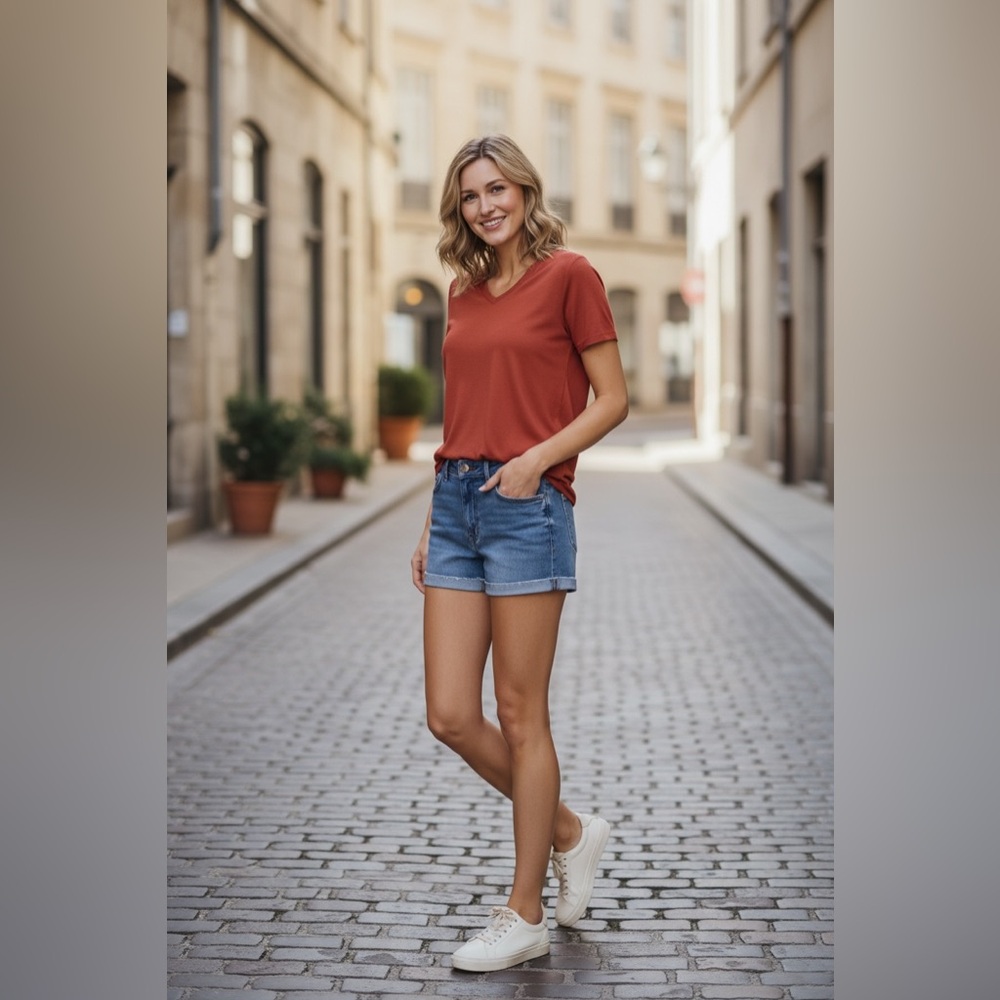 Candace Cameron Bure Denim Cut‑Off Shorts NWT • 22WP • Petite • Indigo Wash